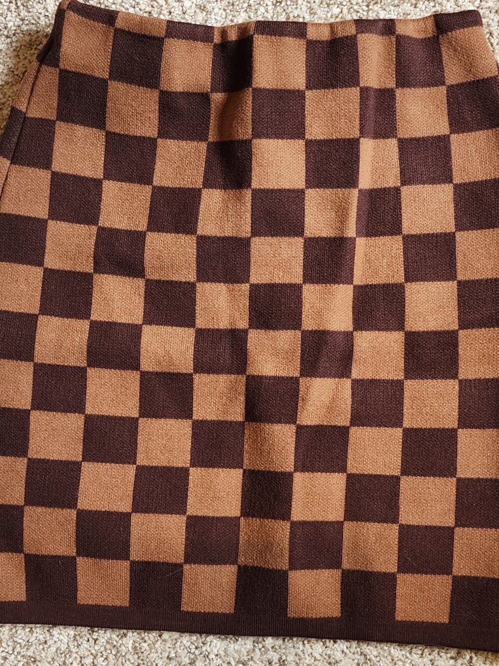 Brown & Tan Checker Mini Skirt